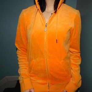 Y2K Juicy Couture Velour Hoodie Size XL Bright Orange Tracksuit Loungewear 2000s